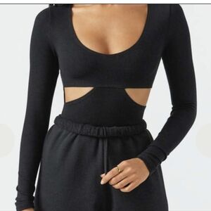 Joah Brown Black Fitted Ribbed Cutout Long Sleeve Top Size XS/S